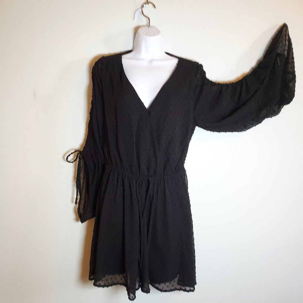 Favlux Large Jumper Black Dot Texture Sheer Drawstring Sleeves Long Lined Short